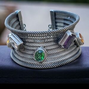 Vintage Vaseline Glass Mesh Cuff Bracelet